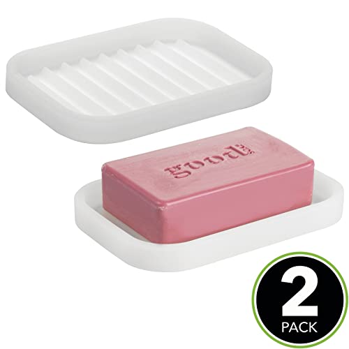 Mdesign Silicone Kitchen Sink Storage Organizer Holder Tray For Sponges, Soap, Scrubber - Ribbed Base, Quick Dry, Waterproof, Non-Slip, Durable, Heat Resistant - Linelle Collection - 2 Pack - Clear #TOP1
