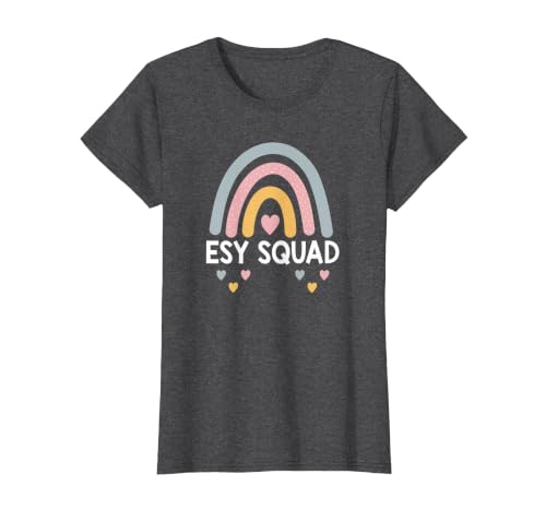 Esy Squad Teacher School Year Rainbow Hearts Cute T-Shirt, Women, Dark Heather Grey, Large