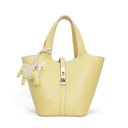 Kadynow Tote Bag for Women Vegan Leather Bucket Purse for Women Top Handle Handbag Shoulder Bag with Detachable Small Purse Yellow