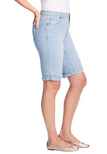 Woman Within Women's Plus Size Stretch Jean Bermuda Short - 28 W, Medium Stonewash Floral Embroidery Blue #TOP3
