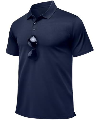 Peakwell Polo T-Shirts Mens Work Polo Lightweight Golf Tops Short Sleeve Tennis Rugby Shirts Polo Tops, Navy, L