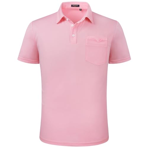 Enlision Camisas de Polo Rosa para Hombre Camisa de Polo Lisa de Manga Corta con Bolsillo Casual Golf de Verano M