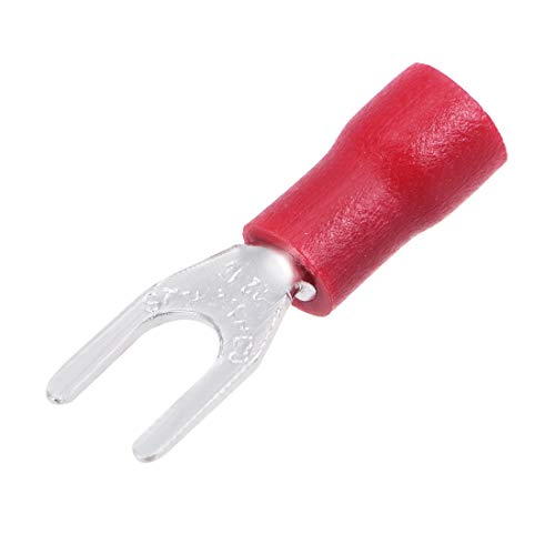 Image of sourcing map 50Pcs SV1.25-4S Insulated Fork Spade U-Type Wire Connector Electrical Crimp Terminal 22-16AWG Red