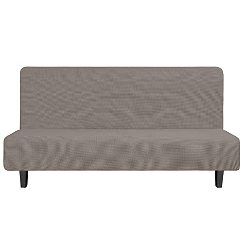 Image of Easy-Going Stretch Large Futon Slipcover Armless Futon Cover Taupe | Sofa Bed Furniture Protector Without Armrests with Elastic Bottom for Kids, Soft Jacquard Machine Washable
