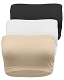 TL Women's 4 Pieces Bandeau Bra, Seamless Active Base Layer, Wirefree Tube Top Cleavage Coverup, Junior or Plus Size SET3:BLK_WHT_NUDE One Size