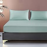Treeflyheart ボックスシーツ エジプト超長綿100% 300TCサテン ワイドキング・グレーグリーン ベッドシーツ 全周ゴム付き 丸洗い可能 マチ部分は約30cm 200x200x30cm