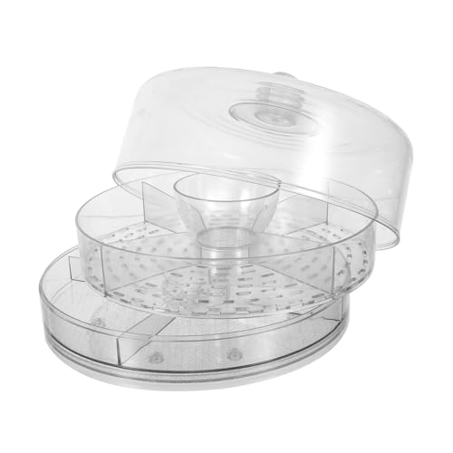 FONDOTIN Plato Giratorio Transparente con Compartimentos para Snacks y Frutas Bandeja Multiusos de Plástico Seguro con Tapa Organizador Compacto para Ensaladas y Refrigerios para Cocinas