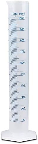 1000ml Plastic Graduated Cylinder, Printed and Molded Graduations, Single Metric Scale, Polypropylene, Karter Scientific 237O2 (Single)