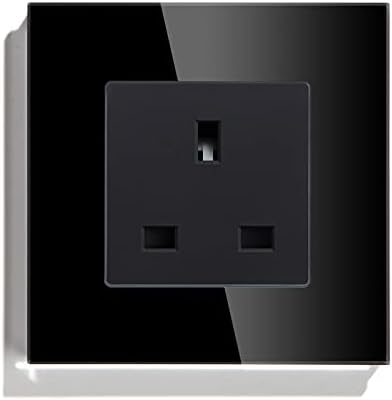 BSEED Wall Socket Mirror Glass Frame, Double Pole 3-Pin Wall Outlet White, 157mm 1 Gang Standard 13 Amp AC Power Safe Protect for Home/Office, Modern Style, Easy Install with Earth & Neutral