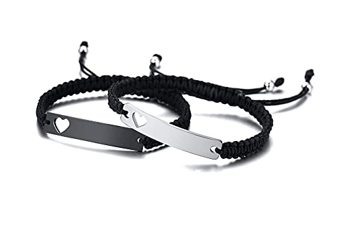 Xuanpai Personalized Handmade Braided Rope Id Plate Couples Bracelets For Women Men Friendship (Couple（Hollow Heart) #TOP5