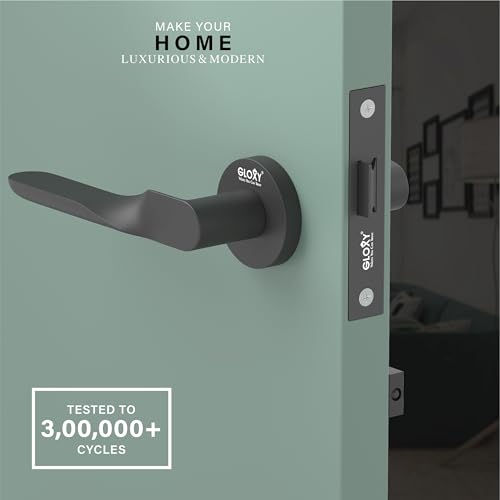 Image of GLOXY Brass Door Locks for Bathroom, Pull Handle Door Lock for Balcony, Store Room Mortise Keyless Handle Set with Brass Baby Latch for Home | Black Finish (2 Years Warranty, Pack of 1)