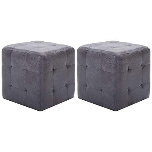 vidaXL 2X Pouf Sitzhocker Fußhocker Sitzpouf Puff Sitzpuff Fußbank Hocker Sitzwürfel Fußschemel Ottomane Polsterhocker Grau 30x30x30cm Wildleder-Optik