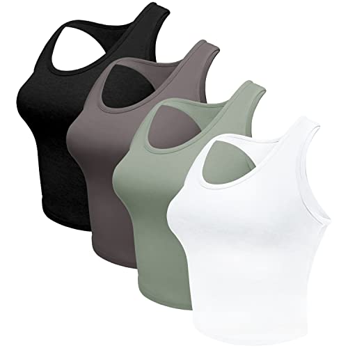 4 Pieces Women's Crop Tops Cotton Basic Tank Tops Racerback Sleeveless Sports Workout Crop Tank Tops2