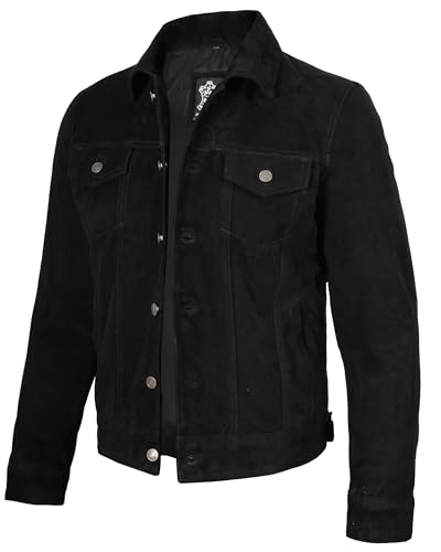 Decrum Real Leather Suede Jacket Men – Lambskin Vintage Style Suede Trucker Jacket Men