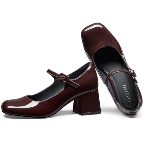 CELLENZ Women Mary Jane Shoes: Brown Comfortable Closed Toe Heels Size 6.5