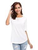 LUSMAY Womens White Cotton Tops Fashion Casual Fitted T Shirt Half Sleeve Tunic Tee