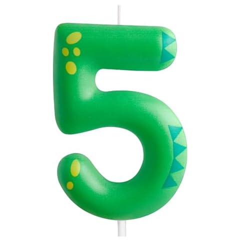 Zi Lan Green Dinosaur Birthday Candle Print Dinosaur Birthday Cake Candles Number 5 Candle Birthday Cake Toppers for Dinosaur Birthday Party Decoration Theme Party Supplies Cover
