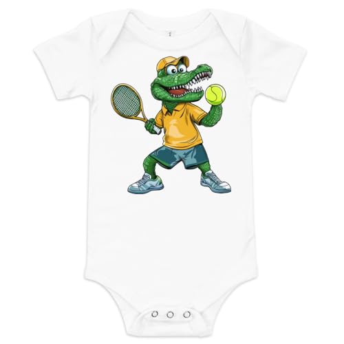Funny Crocodile Tennis Player Baby Onesie White
