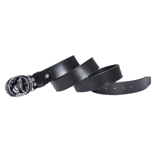 Ceinture en cuir motif gravé loup sauvage style cowboy pour homme et femme