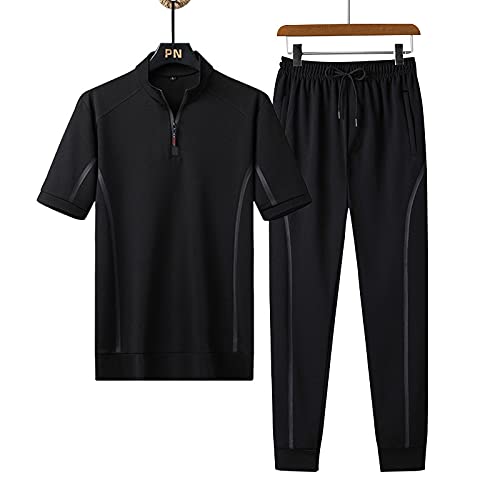 Men's Casual Suit Two-Piece Men's Sportswear Stand-up Collar Loose Breathable Trend Short Sleeves with Handsome Men's Clothing bla 5XL-image-36