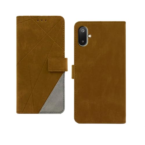 Image of amazon basics Samsung Galaxy M06 Flip Cover | Card Pockets Wallet & Stand | Flip Cover for Samsung Galaxy M06 (Brown with Grey)