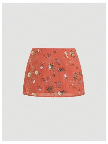 SweatyRocks Women's Sequin Embroidery Y2K Mini Skirts Tie Front Low Waist Boho Summer Skirt2