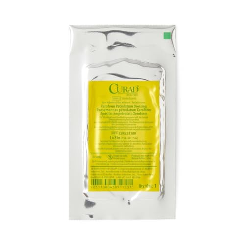 Medline CURAD Xeroform Petrolatum Gauze Dressings, Nonadherent, Sterile, 1 Inch x 8 Inches, 3% Bismuth Tribromophenate, Case of 200 Each