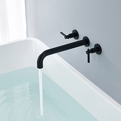 Wowkk Tub Filler Wall Mount Tub Faucet Black Brass Bathroom Bathtub Faucets With 2 Handles #TOP2