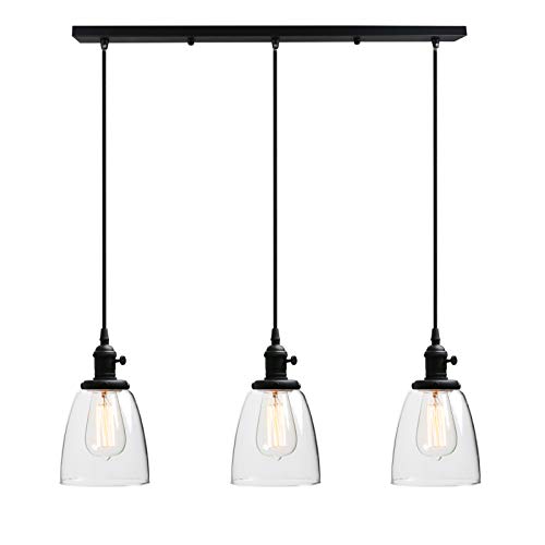 Lustre suspension cuisine 3 lampes suspendues modernes en verre noir pour table salle à manger