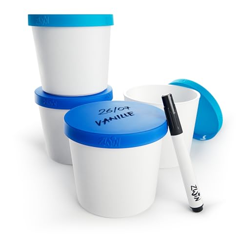 Zwin® 4er-Set Speiseeis Aufbewahrungsbehälter 350ml - Eisbehälter mit beschriftbarem Deckel - Wiederverwendbare Eisbehälter - BPA-frei - Ideal für selbst gemachtes Eis oder als Meal Prep Behälter Zwin® 4er-Set Speiseeis Aufbewahrungsbehälter 350ml - Eisbehälter mit beschriftbarem Deckel - Wiederverwendbare Eisbehälter - BPA-frei - Ideal für selbst gemachtes Eis oder als Meal Prep Behälter