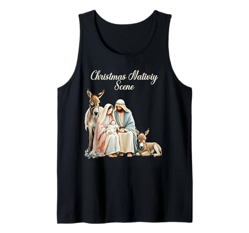 Colorido Belén de Navidad Nacimiento de Cristo Camiseta sin Mangas