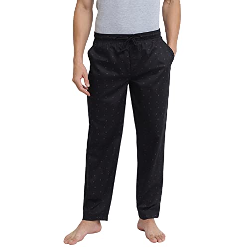 Image of Van Heusen Men Athleisure Allover Print Pyjamas - 100% Combed Cotton - Drawstring Waist, Ultra Soft 50082 APP13 M, Black, Medium