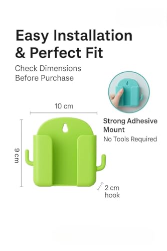 Image of 1 Pcs Mobile Holder for Home - Self-Adhesive Phone Charging Holder with Dual Hooks, Ideal for Bathroom, Kitchen, Bedroom, Office - Reusable ABS Build HMH-1 Multicolor