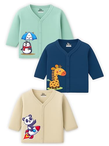 Image of Kidbee Baby Front-Open Cotton Jabla /Top, Full Sleeve, Unisex, Months, Pack of 3