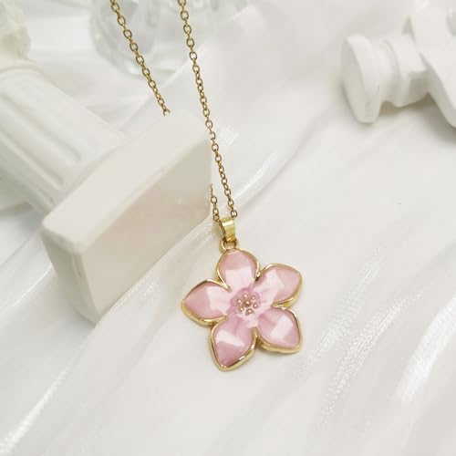 Mulan-Inspired Blossom of Honor Necklace Pink Enamel Flower Charm Pendant for Women-Warrior Princess Birthday Gift for Her2