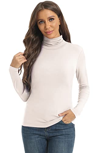 Image of Women's Casual Long Sleeve Turtleneck Tops Slim Fitted Lightweight Base Layer Shirts