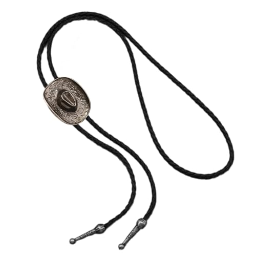 HDOYTXXM Corbata de bolos de de PU con temática occidental retro, collar ajustable con colgante, accesorio de corbata de para atuendo informal, sombrero de vaquera vintage unisex, collar de