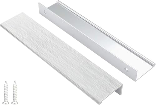 Image of Peaha 10 Pack Kitchen Cabinet Handles 6-5 /16 inch Brushed Nickel Cabinet Pulls | Edge Finger Pulls for Cabinets Silver Drawer Pulls Modern Hidden Aluminum Alloy Dresser Drawer Handles Closet Bedroom
