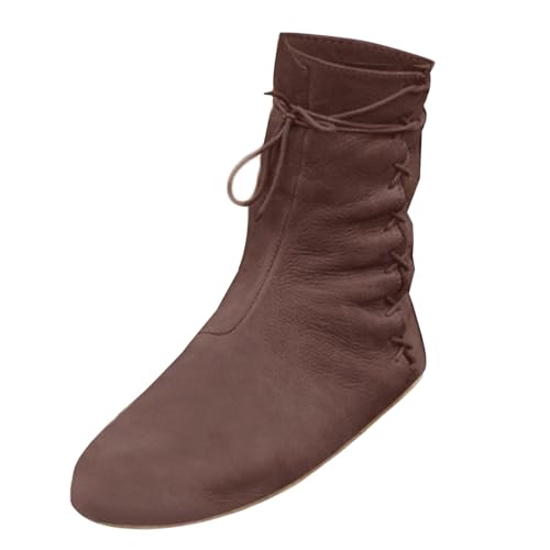 Generisch Botas de piel sintética para cosplay, estilo medieval, estilo renacentista, para mujer, hombre, planas, con cordones, para moto, para combate, vintage, desgastada, de piel sintética, para