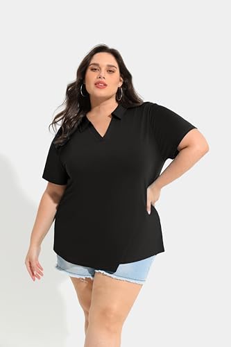 TIYOMI Plus Size Collared Polo Shirts Summer Short Sleeve V Neck Business Tops for Women XL-5XL2