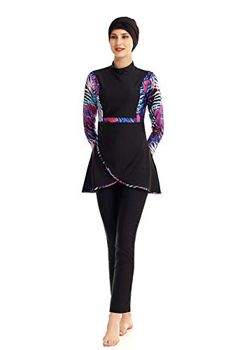 Traje de baño musulmán Modesto Traje de baño islámico Hijab Cobertura Completa Traje de baño Traje de baño Ropa de Playa Bikini (Black, Small) Cover