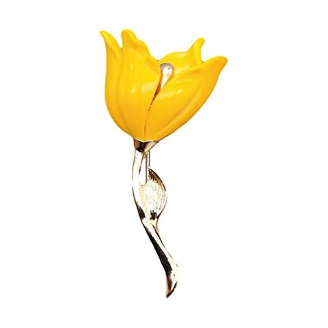 strimusimak Women Tulip Flower Shaped Brooch Pin Badge Breastpin Cardigan Shawl Holder Brooch Pin for Wearing Ornament-Yellow Cover