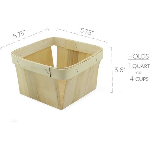 Cornucopia Brands Quart Wooden Berry Baskets (8-Pack); 5.75-Inch Square Vented Wood Boxes for Fruit Picking, Easter or Arts & Crafts