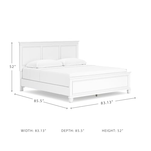 Image of Signature Design by Ashley Fortman Transitional King Panel Bed with Tapered Feet, Foundation or Box Spring Needed, White