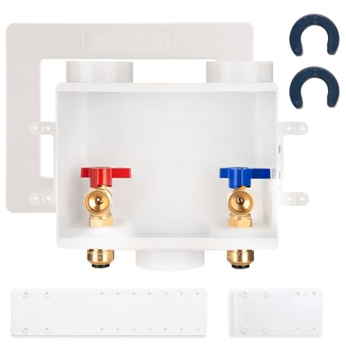 SECKWHALE Push-Fit Washing Machine Outlet Box 1/2-Inch Push Fit x3/4-Inch MHT with Center Drain Washer Faucet Recessed Box Laundry Washer Valve Outlet Box with 2 Disconnect Clips
