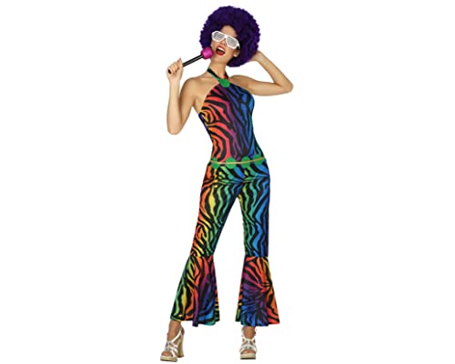 Atosa | Disfraz Disco Mujer | Traje a Rayas Zebra Multicolor para Adulto| Diseño Fiesta para Adultos | Incluye Mono y Cinturón | Ideal para Carnaval, Fiestas y Eventos | 1% Poliéster | Talla M L
