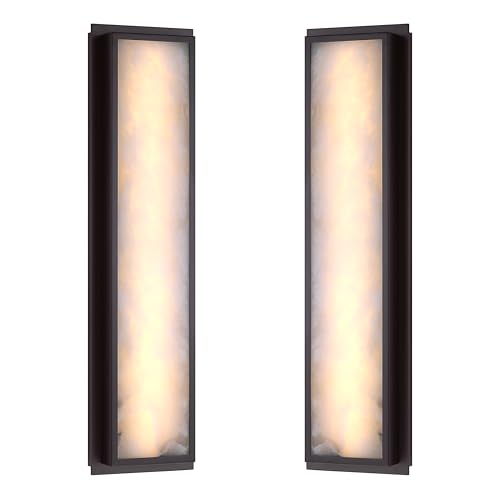 Image of 2 Pack 24 Inch Natural Alabaster Bathroom 20W-3000K LED Home Wall Sconce Modern Concise Style Wall Light Fixture,Oil Rubbed Bronze Finish for Bedroom Hallway Bedside Living Room
