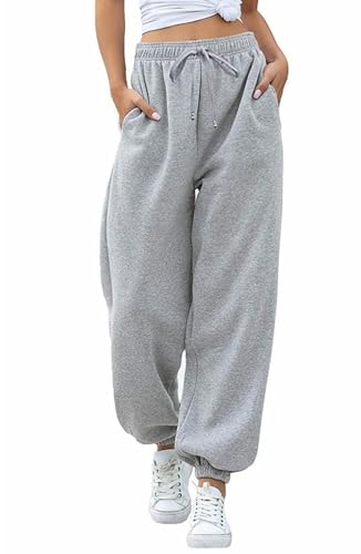 Pantalon de survêtement femme jogging baggy uni sport taille haute