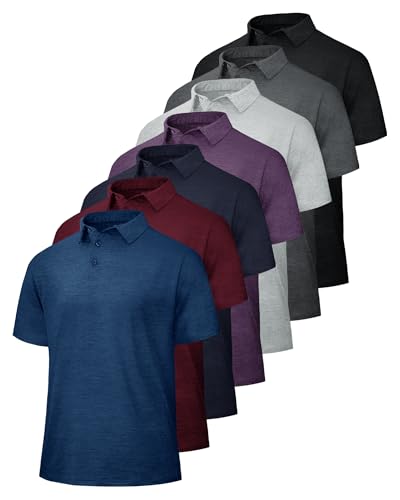 BOOJO 5 Pack Polo Shirts for Men - Quick Dry Moisture Wicking Performance Short Sleeve Mens Golf Shirts for Work Athletic
