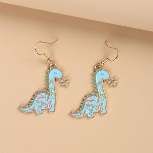 Cute Dinosaur Drop Earrings for Women Funny Dinosaur Earrings Dino Animal Dangle Earrings Blue Lovely Animal Dangling Earrings Birthday Gifts for women 5